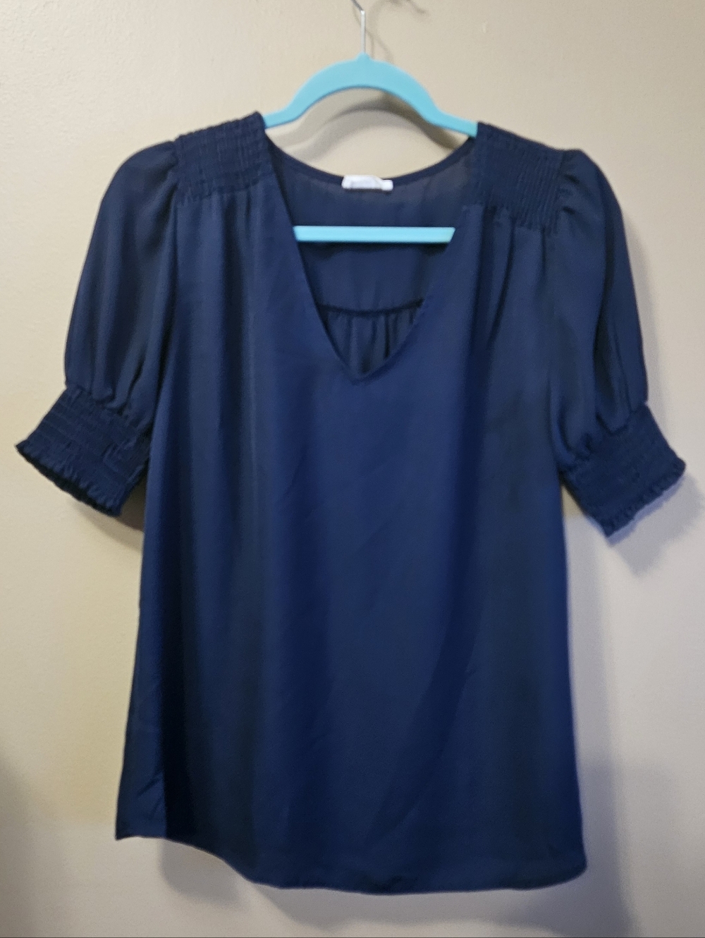West K Women's Size XS Navy Blue Peasant Short Sleeve Top Blouse